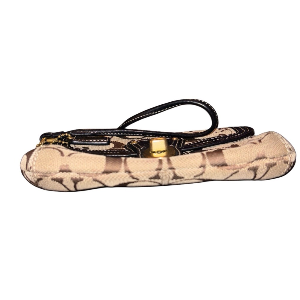 Coach Vtg Brown & Tan Turn-lock Signature Wristlet Handbag, 2-Compartment Mini - Picture 4 of 6